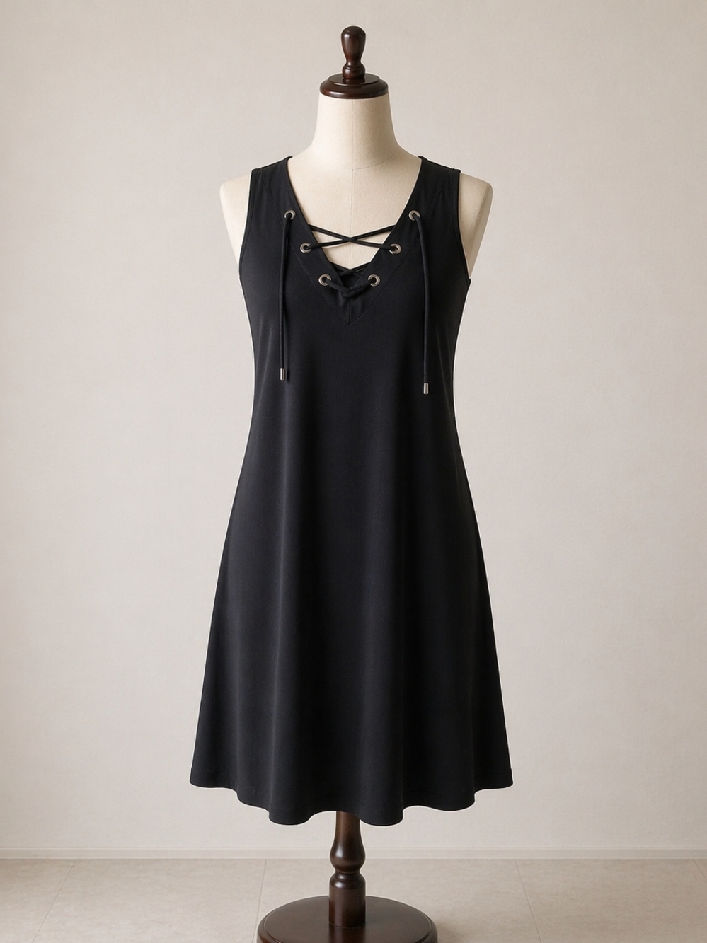 Philosophy Black Lace Up Dress A Line Shift Edgy Goth Minimalist M Casual Travel